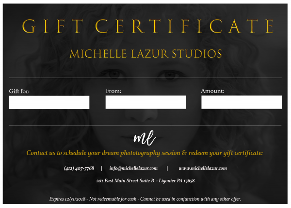 Purchase a gift certificate for a loved one or family for Michelle Lazur Photography Studios