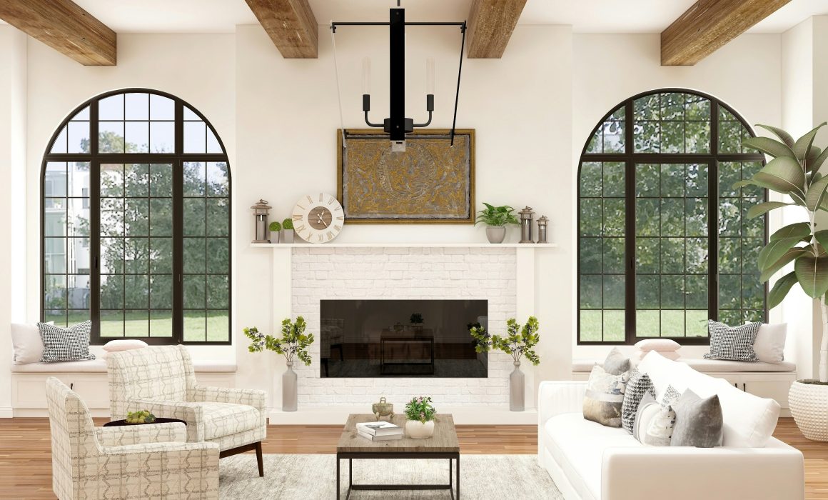 Light‑filled, professionally staged living room with modern furniture and neutral colors, ideal for real estate photography