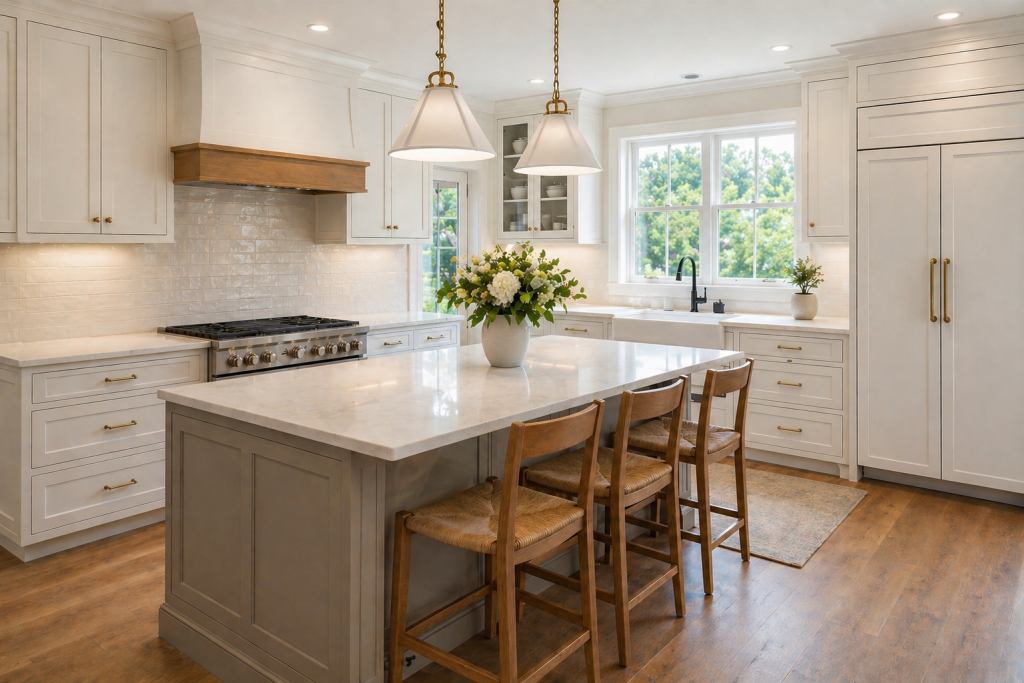 A beautiful, clutter-free kitchen as an example for preparing a home for real estate photography shoot.